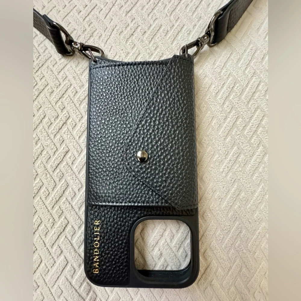 Bandolier Black Leather Crossbody Phone Case - Picture 8 of 12